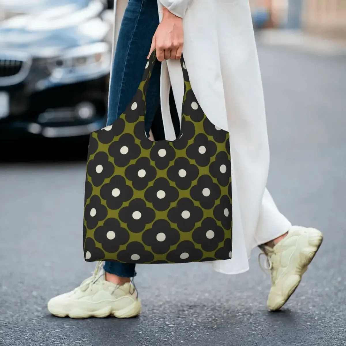 Bolsas de lona personalizadas con estampado de Orla Kiely para compras de algas marinas y flores, bolsas de compras lavables de gran capacidad para comestibles