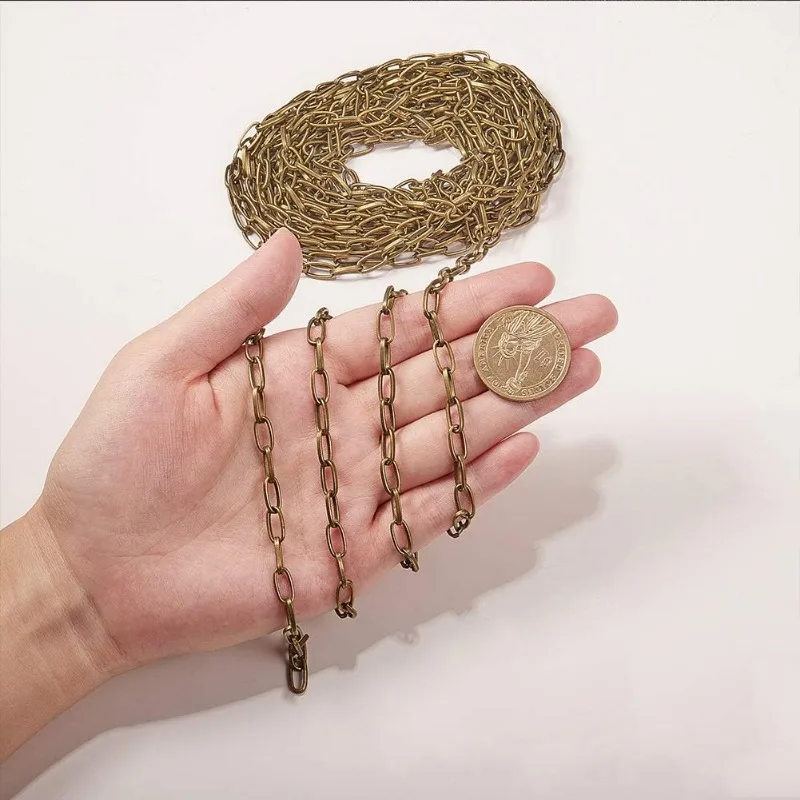 1 Set Iron Curb Cable Chain Link Necklace Long 10mm with 20 Brass Lobster Claw Clasps and 50 Brass Jump Rings Antique Bronze