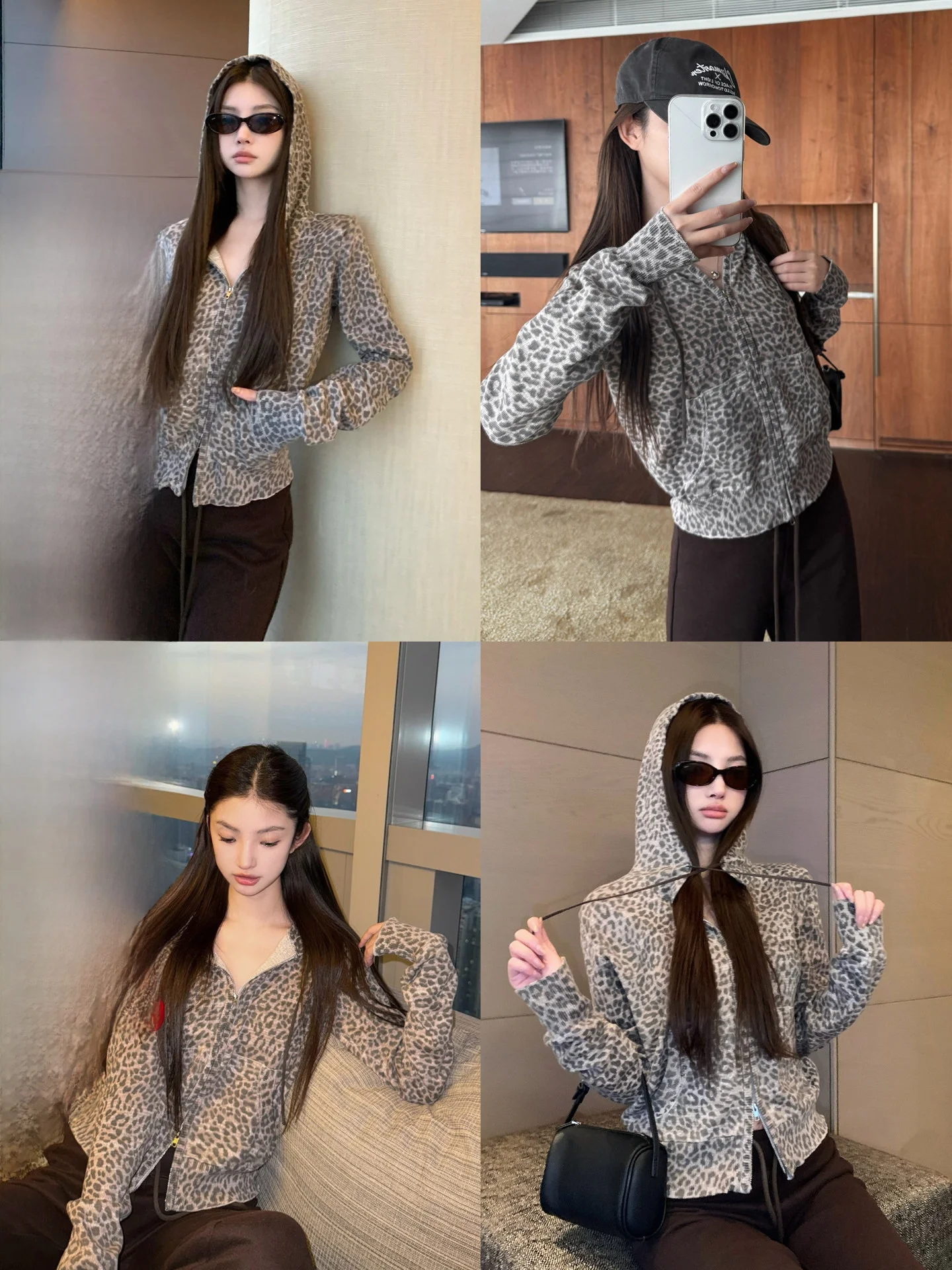 

BULENG 100% хлопковый женский кардиган в американском ретро-стиле с леопардовым принтом, с капюшоном, на молнии, удлиненный, стандартной длины