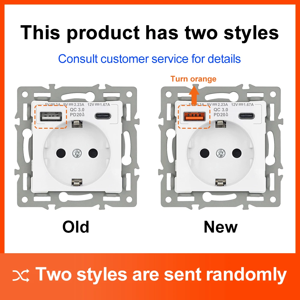 SRAN EU FR Type c ومقبس حائط USB 1-5 إطار لوحة زجاجية مجموعة تركيب عمودية للصناديق الدائرية