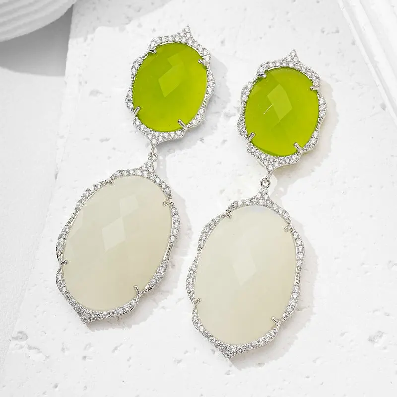 

Bilincolor Fashion Oval Green and Light Yellow Earring for Women
