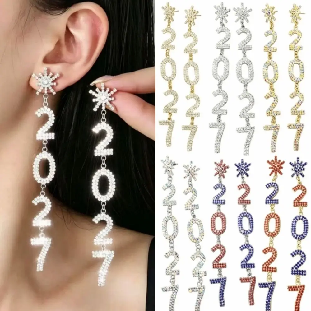 1 Pair/Set Elegant 2027 Long Drop Earring Fashion Temperament 2027 Digital Earrings Jewelry All-Match Women'S Earrings Christmas