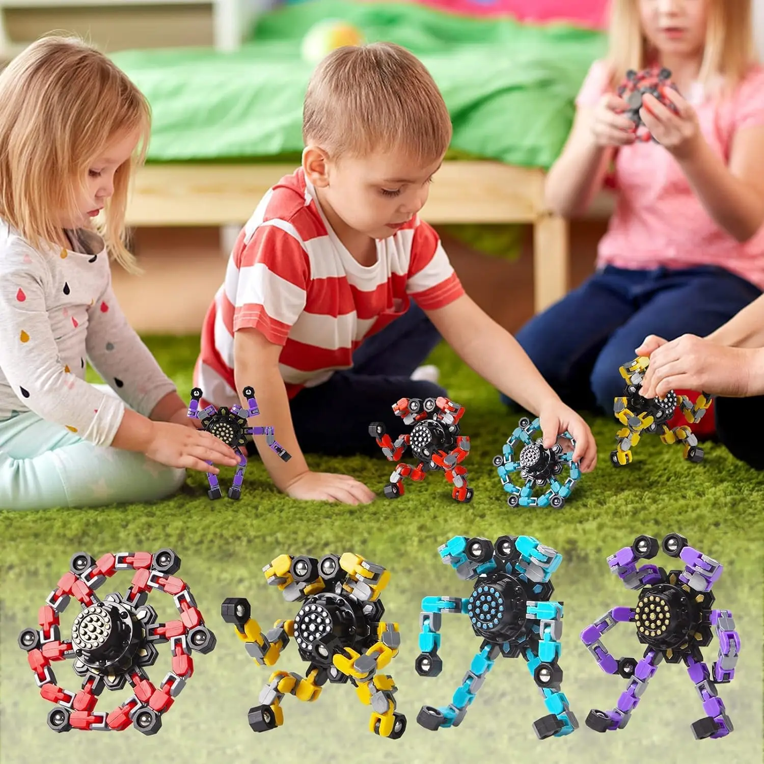 子供のための変形したスピナーチェーンおもちゃ,抗ストレスハンドスピナー,大人のストレス解消,感覚ジャイロギフト