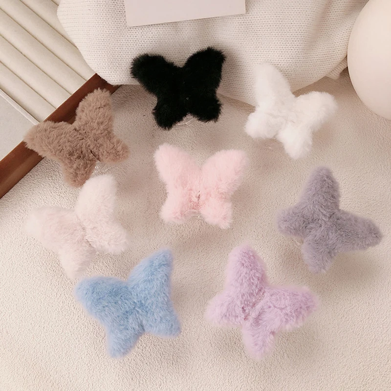 Cute Autumn Winter Plush Butterfly Shark Clip Versatile Large Barrette For Women Girls Sweet Fashion Hair Accessories Gifts