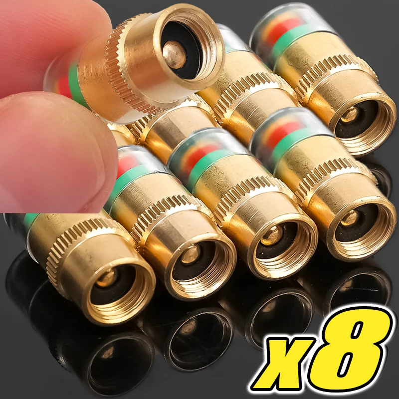 1/4/8pcs Car Tire Pressure Indicator Tire Pressure Gauge Indicator Alert Monitoring Valve Cap Sensor External Valve Detection