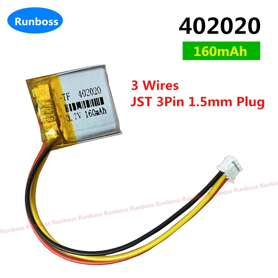 2SZT 402020   3.7V 160mAh Lipo Polymer Battery JST 3pin 1.0mm 1.25mm 1.5mm 2.0mm 2.54mm Plug For Mouse GPS Bluetooth Smart Watch