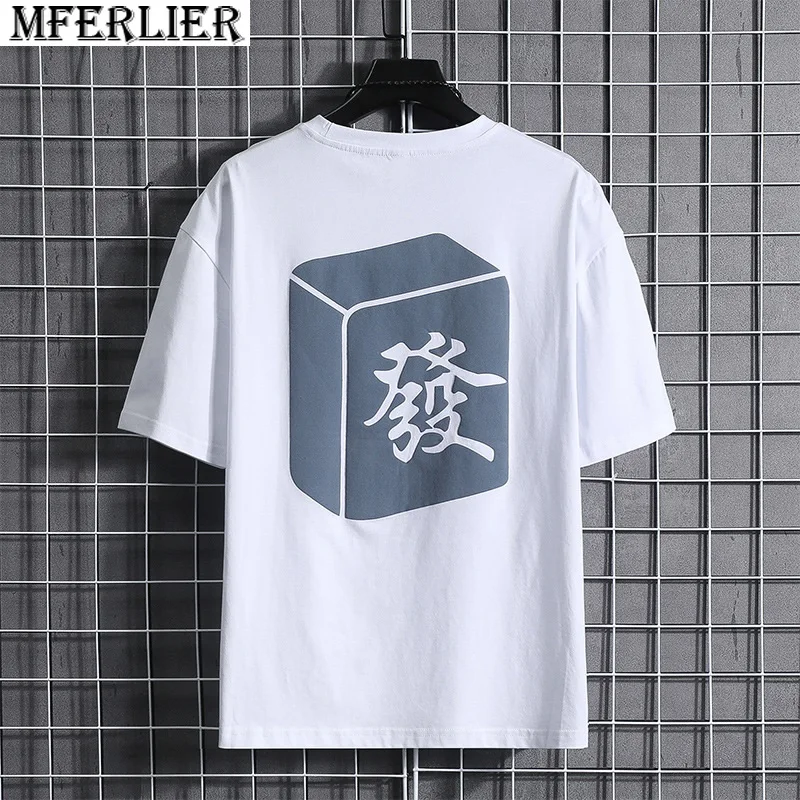 

summer men funny tshirt short sleeve plus size 8XL 70 72 74 mahjong hip hop cotton tops tees high street hip hop t-shirt