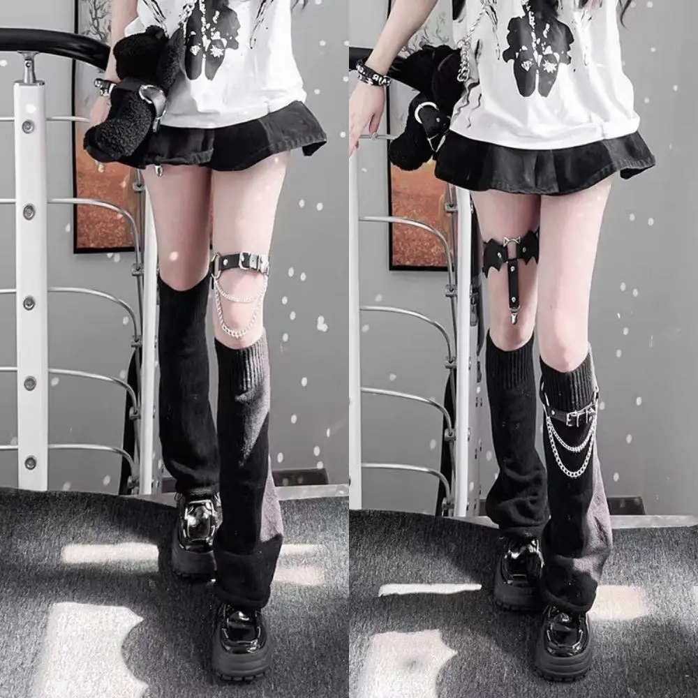 Y2K Punk Scaldamuscoli lavorati a maglia Calzini Lolita Scaldamuscoli lunghi lavorati a maglia svasati Copri piedi a righe Jk Autunno Scaldamuscoli Coscia alta Lolita