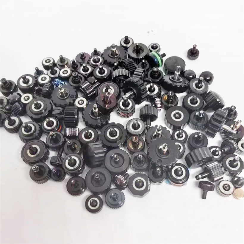 100 قطعة من المعبأة بمقبض فولاذي بالكامل، أنماط مختلفة، مقاسات مختلفة، تاج ساعة أسود، إكسسوارات ساعة مختلطة #4