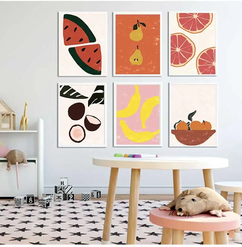 Boho Cartoon Funny Kitchen Food Fruits Banana Coconut Poster Canvas Painting Wall Art Pictures Club Bar Shop Restaurant Decor