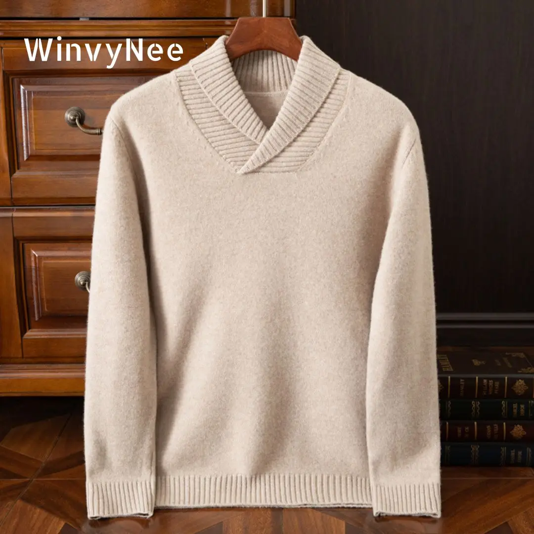 

WinvyNee теплые свитера из 100% шерсти, мужская одежда, верблюжий толстый трикотаж с длинными рукавами и v-образным вырезом, пуловеры, осенне-зимние топы M1103044