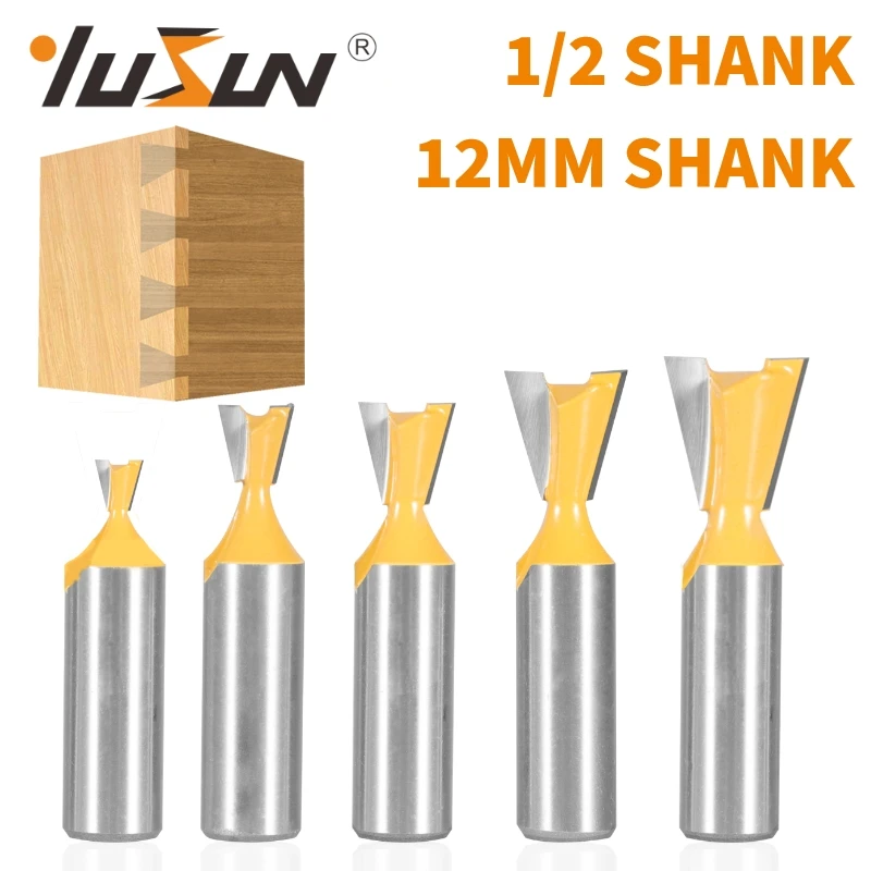 YUSUN 5PCS 12/12.7MM Shank  Dovetail Joint Router Bit 14 Degree Woodworking Milling Cutter For Engraving Bits Face Mill