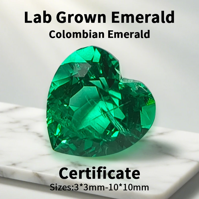 

New Lab Grown Colombia Emerald Hand-cut Heart Shapee Hydrothermal Gemstone for Advanced Jewelry Making Selectable AGL Certificat