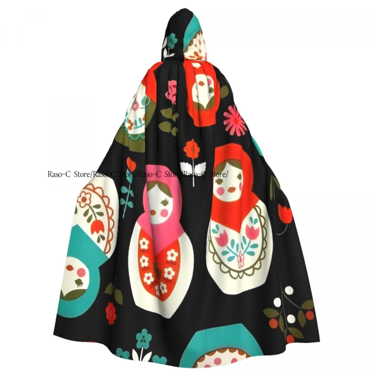 Unisex Adult Matryoshka Pattern Cloak with Hood Long Witch Costume Cosplay