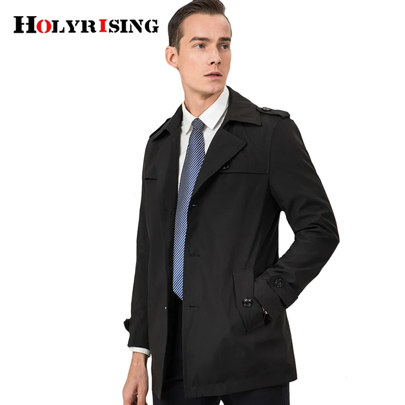 

Holyrising Men Trench Coat Long Jackets Turn Collar Windbreaker Button Windproof Overcoat Pockets Designer Male Coats 19910-5