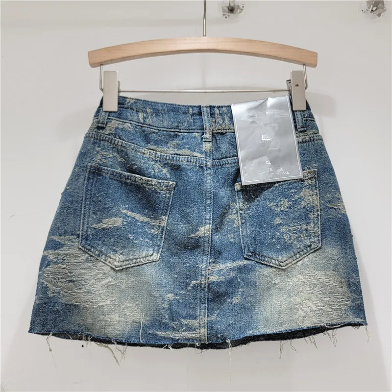 Rhinestone Jacquard Short Jean Skirt for Women 2024 Summer New Hot Girl High Waist Anti-Exposure A- Line Denim Hip-Wrap Skirts