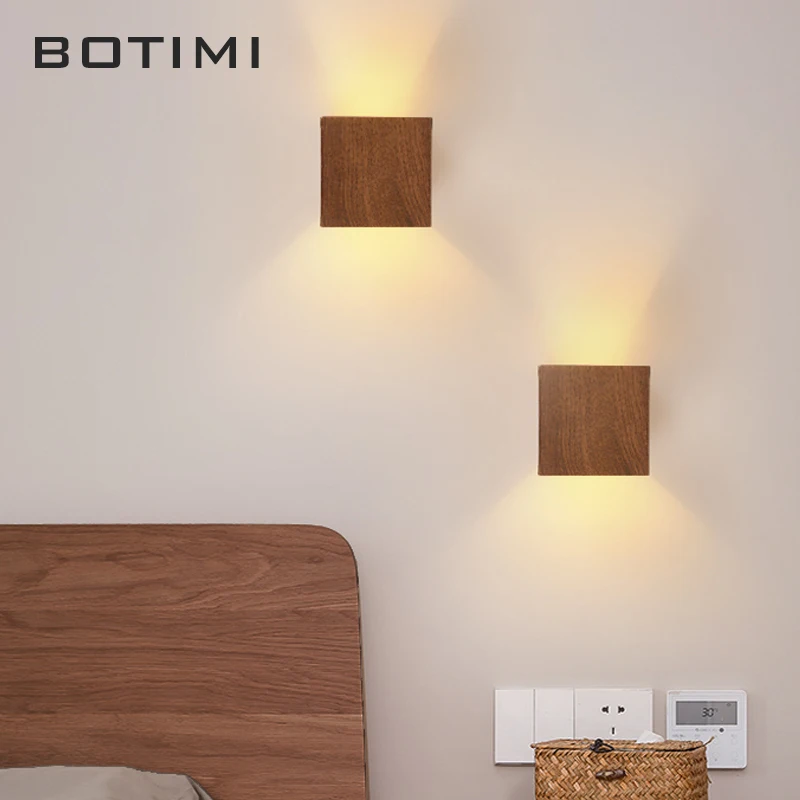 Modern Imitation Wood Grain Metal Corridor Wall Lamp Bedroom Bedside Wall Sconce LED Shining Up Down Warm White Light