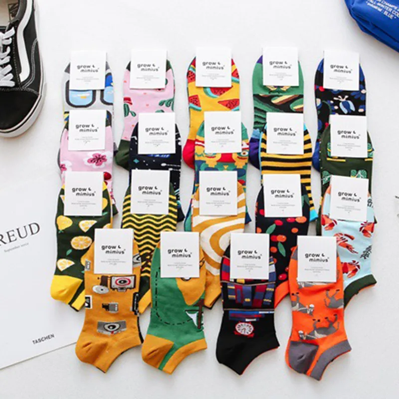 Spring Style AB Tide Socks Women Cotton Ankle Socks Couple Socks Fun Series Animal Outer Space Fruit Men\'s and Women\'s Socks