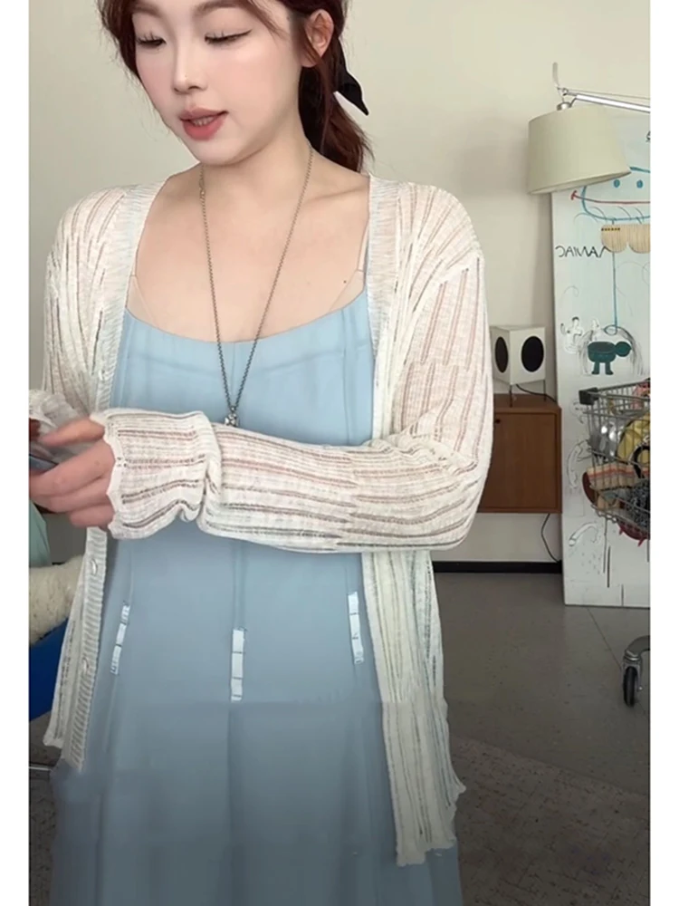 

Женский вязаный открытый кардиган большого размера с вырезами из дерева ain Sun Protection Long Sve Regular Length Commute Sle