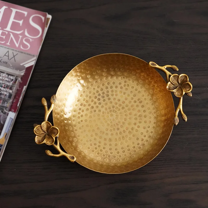 Brass Serving Bowl Hand Hammer Pattern Decorative Bowl Fruit Plate Jewelry Plate Luxury Ornament