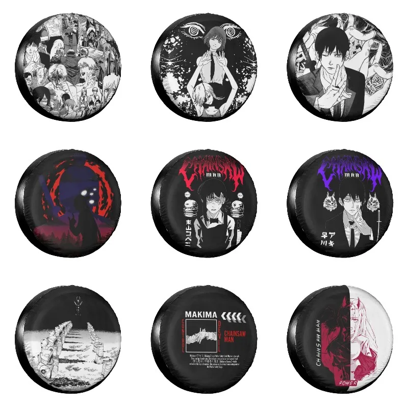 Chainsaw Man Collage Spare Tire Cover Case Bag Pouch for Jeep Hummer Anime Car Wheel Protectors Accessories 14