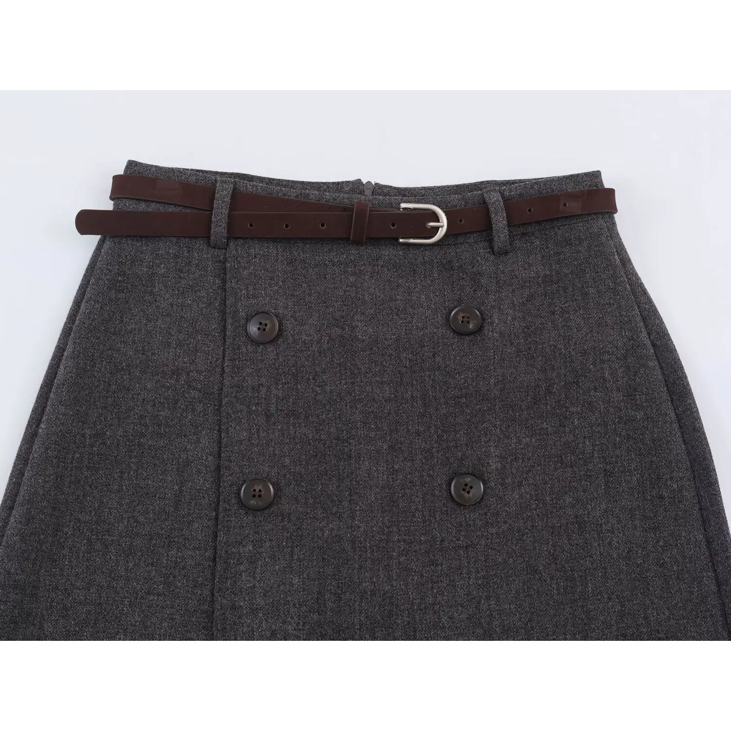KASLEAD Retro Double-Breasted Woolen  Skirt Women's High Waist A-Line Skirt Autumn Winter Fashion Ladies' Half-length Skirts