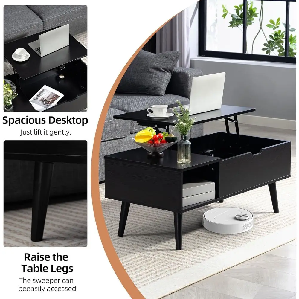 リフトトップ付き多機能コーヒーテーブル、USB-C充電、LEDライト、電源コンセント、リビングルーム/ホームオフィス用収納、B