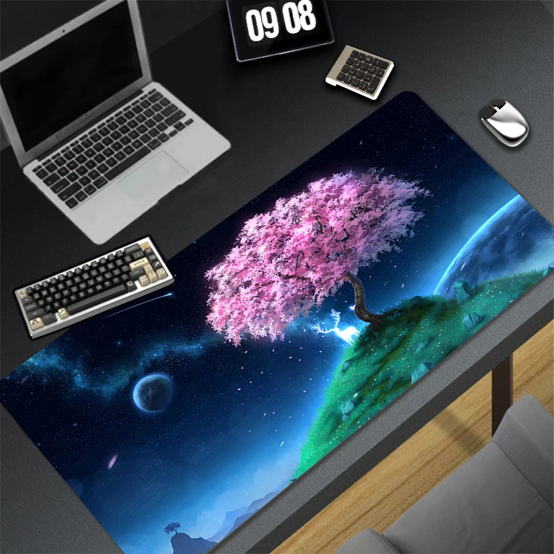 

Коврик для мыши геймерский, с изображением сакуры, для клавиатуры, компьютерный, с космическим дизайном, геймерский удлиненный коврик для мыши, аксессуары для ПК, милый настольный коврик