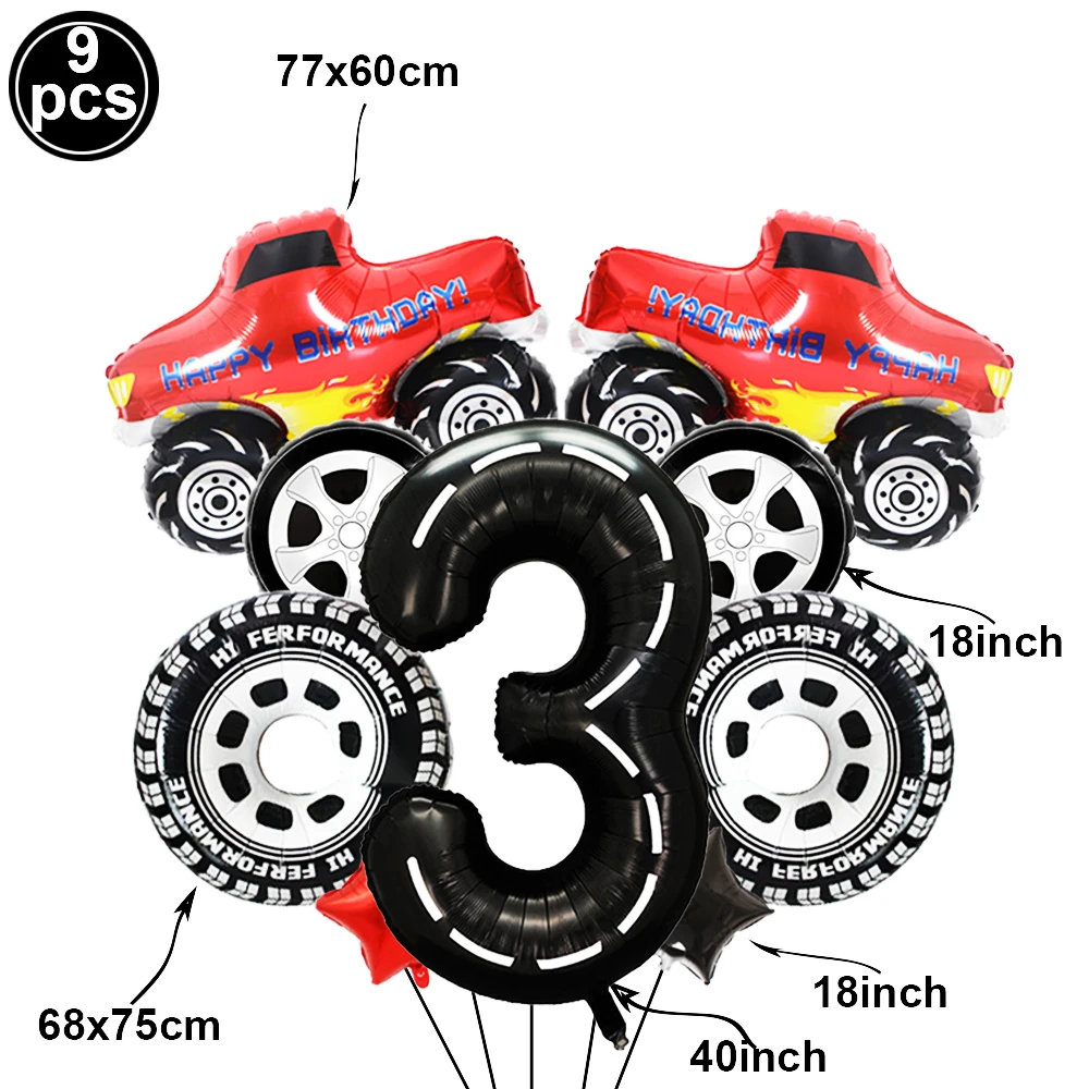 Monster Truck Hanging Swirls Party Hanging Decoration Boys Birthday Truck Number Foil Balloon Monster Truck Party Supplies