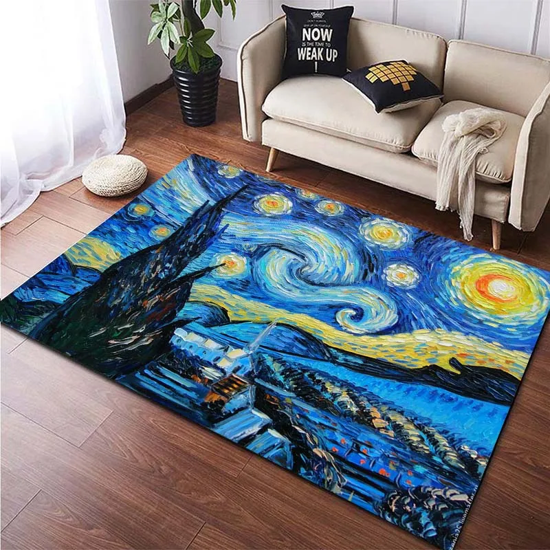 15 Size Starry Sky Pattern V-Vangogh Pattern Carpet for Living Room, Bedroom, Bathroom, Foot Mat,Cloakroom, Home Carpet Area Rug