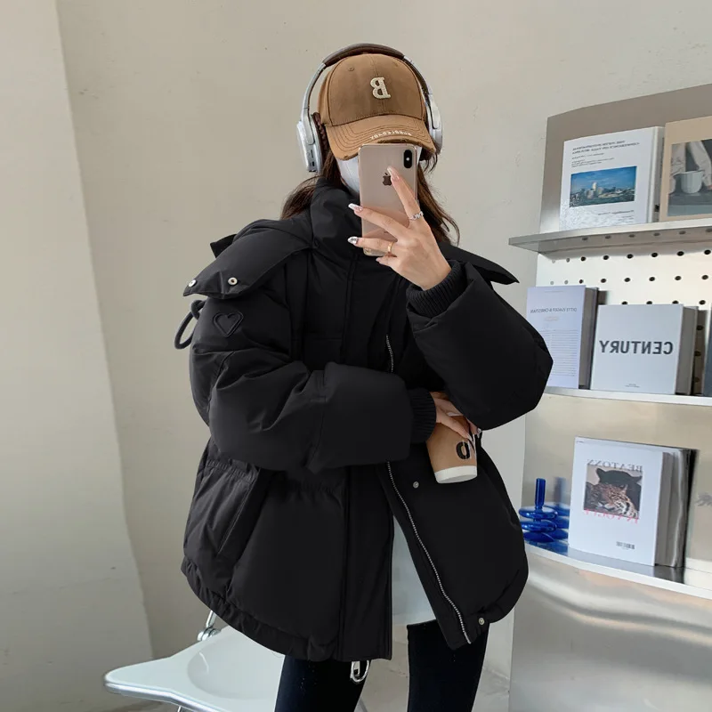 ONE TO WAN Outdoor Women's Winter Padded Jacket Coat 2026 New Cotton Hooded Solid Thick Parka Waterproof Puffy Korean Fashion