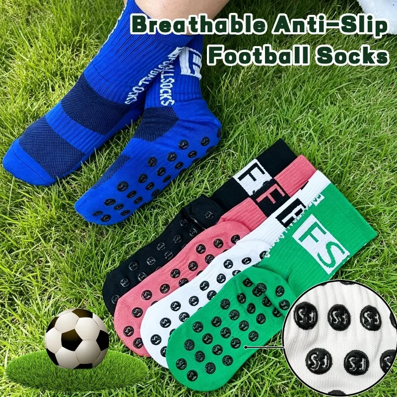2 Pairs Non Skid Silicone Grip Soccer Sock for Men Women Breathable Moisture Wicking Cushioned Athletic Football Socks Anti Odor view 2