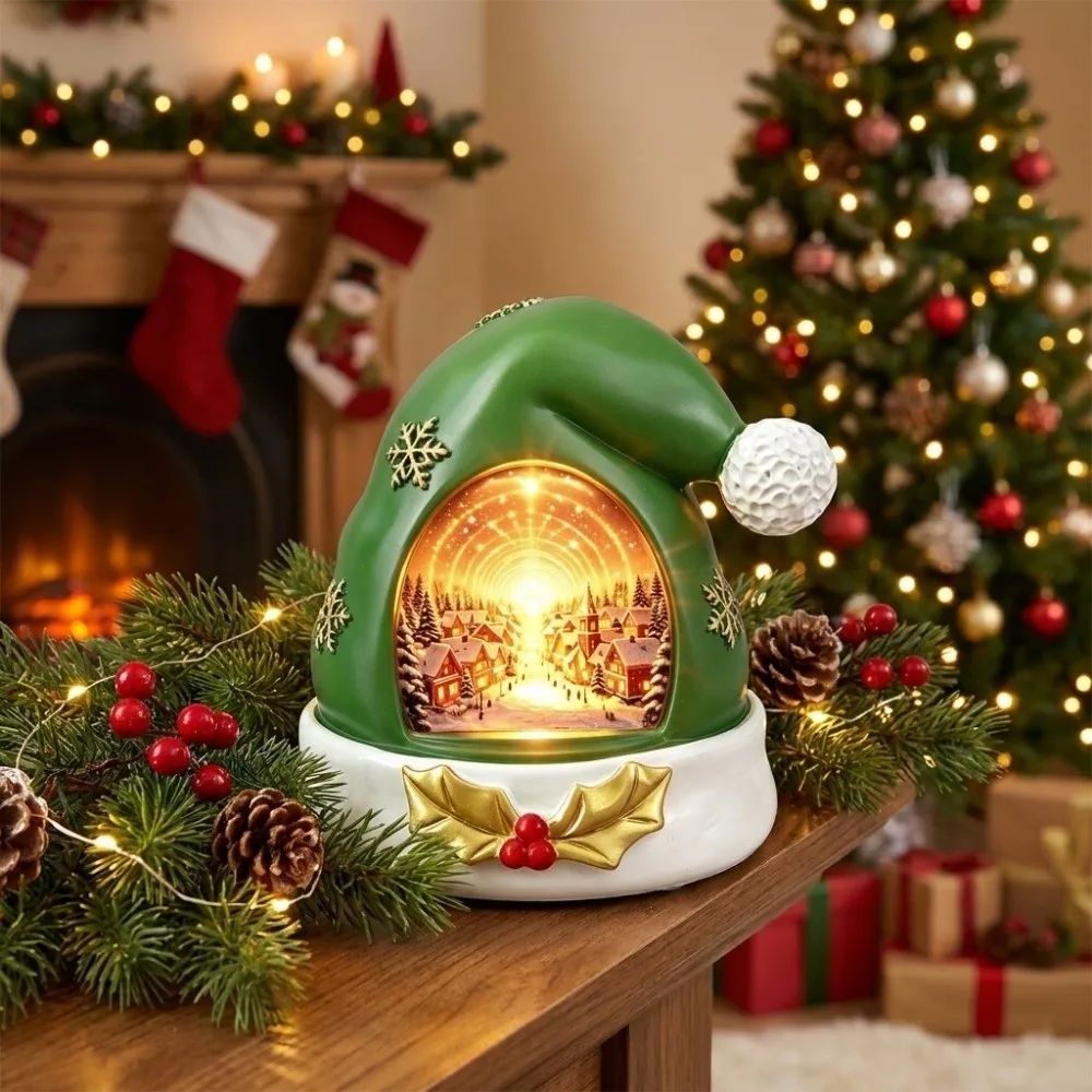 Resin Christmas Elf Hat Ornament Warm Glow Cute Christmas Figurine Decorative Light-up Holiday Atmosphere Light Gift Giving