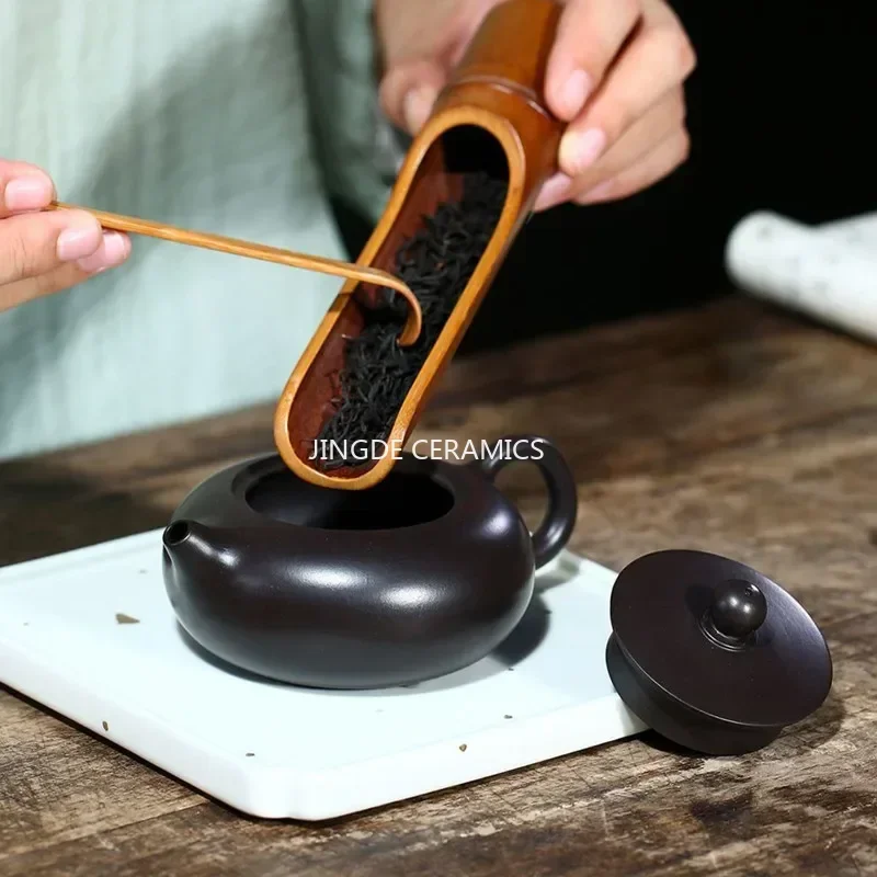 180ml-chinese-yixing-filter-tea-pot-purple-clay-flat-xishi-teapots-raw-ore-black-mud-kettle-handmade-boutique-zisha-tea-set