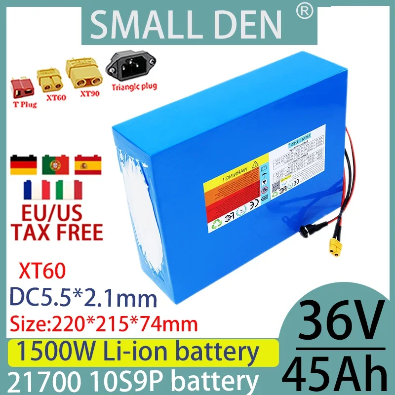 

New 21700 36V 45ah lithium-ion battery pack, 10S9P 1500W suitable for power tools, spare outdoor portable+2A 3A 5A charger