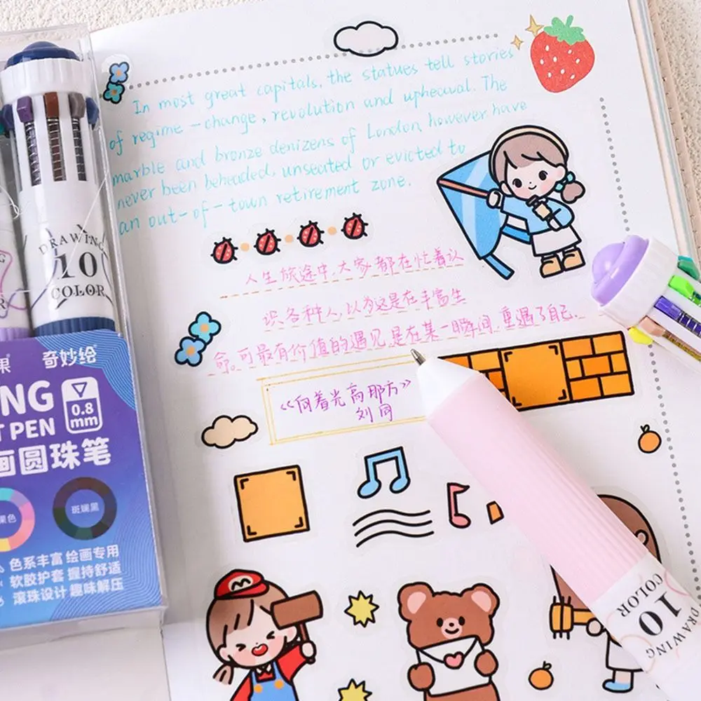 

3Pcs/Box Gifts 10 Color Drawing Ballpoint Pen Retractable Colorful Colored Pens 0.8mm Ballpoint Pens for Painting Study Marking