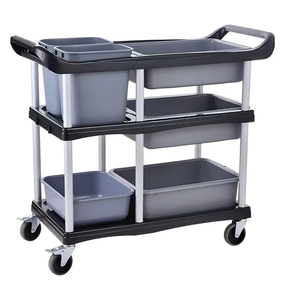 3 Tier Rolling Utility Cart with Wheels 330 lb Heavy Duty Commercial Plastic Service Cart with Removable Storage Bins