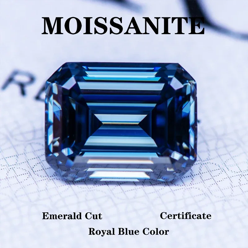 

Муассанит Камень Изумрудная огранка Королевский синий Натуральный цвет Подвески Драгоценный камень DIY Ожерелье Серьги Основные материалы с сертификатом