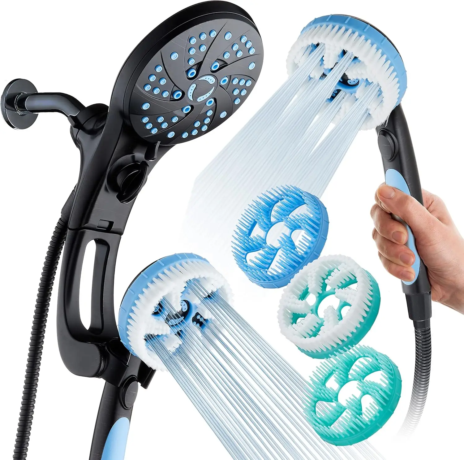 

AquaCare High Pressure 6-in-1 Aquassage 76-mode 3-way Combo, Showerhead, Hand Shower, Body Brush, Hair Brush & Arm in