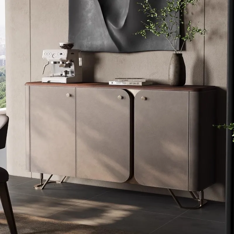 

Side cabinet Solid wood light luxury Italian style North American black walnut natural luxury stone high-end living r