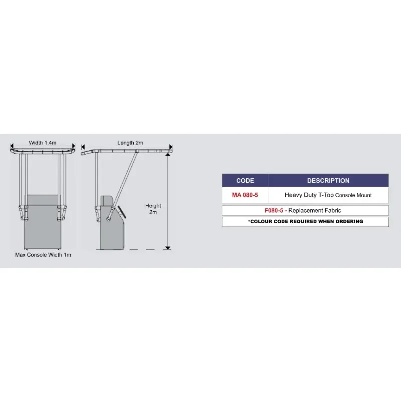 

Marine Boat Yacht Heavy T-Top Console Mount Height 2m Length 2m MA 080-5