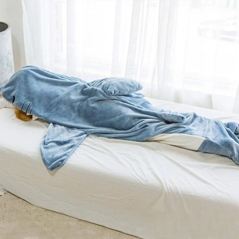 Shark Blanket Adult Cute Shark Blanket Hoodie Wearable Blanket Super Soft Flannel Sleeping Bag Kick-proof Quilt
