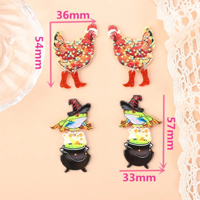 6Pcs Christmas Animal Charms  Multicolour Funny Walking Chicken Magic Frog For Necklace Pendant  Diy Making