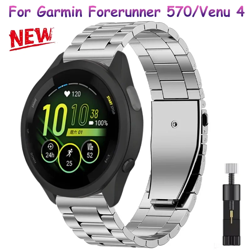 22/20/18 mm Metallarmband für Garmin Forerunner 570 970 55 165 Edelstahlarmband Garmin Venu 4 3 2/Active 6 5 4/Approach S50