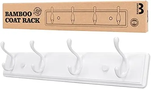 

Wooden Wall Coat Rack with 4 Heavy-Duty Hooks – White Entryway Organizer for Jackets, Bags, Hats