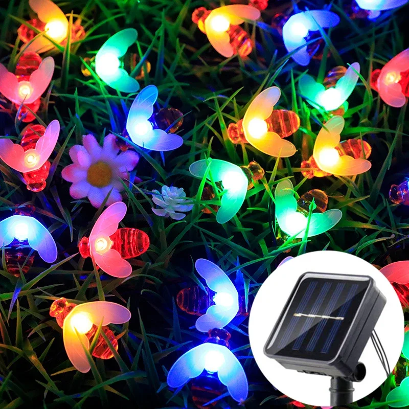 20/50/100LED الشمسية النحل سلسلة مصباح في الهواء الطلق الجنية ضوء شجرة عيد الميلاد جارلاند 8 طرق مقاوم للماء فناء حديقة حفل زفاف ديكور