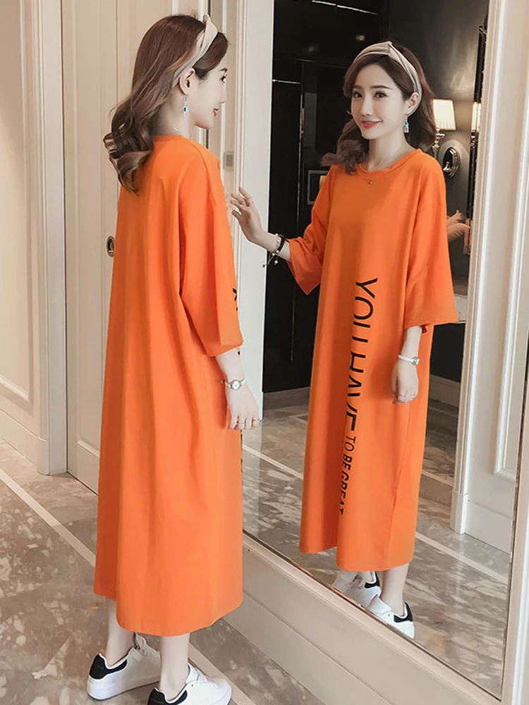 

Loose Long Modal Cotton Spwear ort Sve Ladies plus Size Home Clothes Summer Comfortable Printed Nightgown Dr