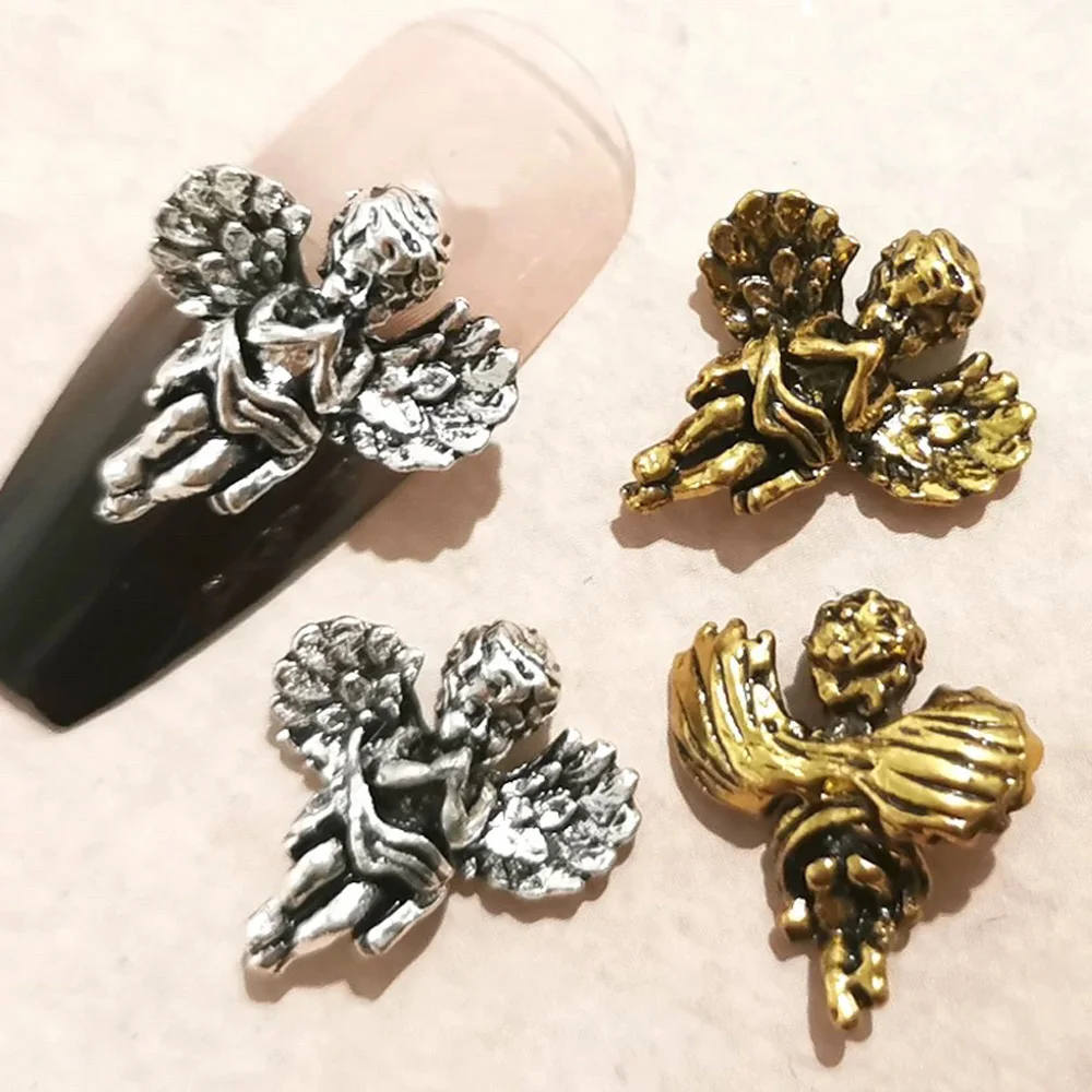 10pcs Baroque Angel Nail Art Charm 3D Retro Gold/Silver Jesus Angel Baby Nial Decoration DIY Baroque Design Nail Accessories