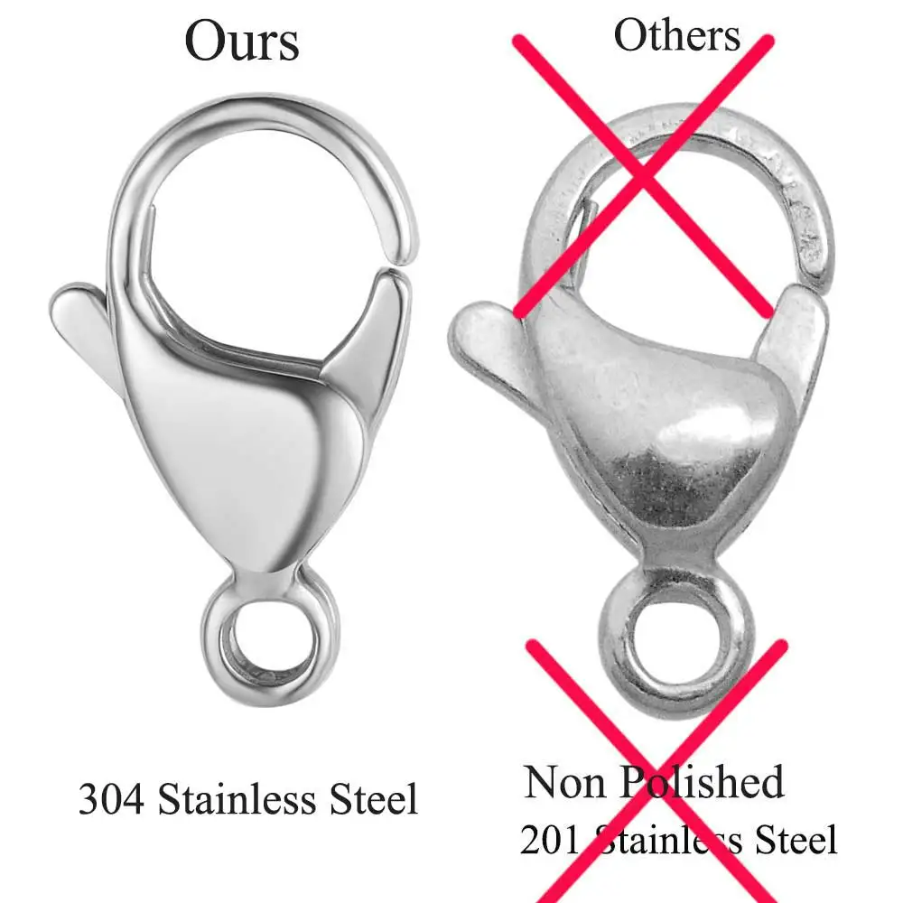 300pcs/lot Waterproof 304 Stainless Steel Lobster Clasp 9-15mm DIY Jewelry Connector Findings for Necklace Bracelet Making