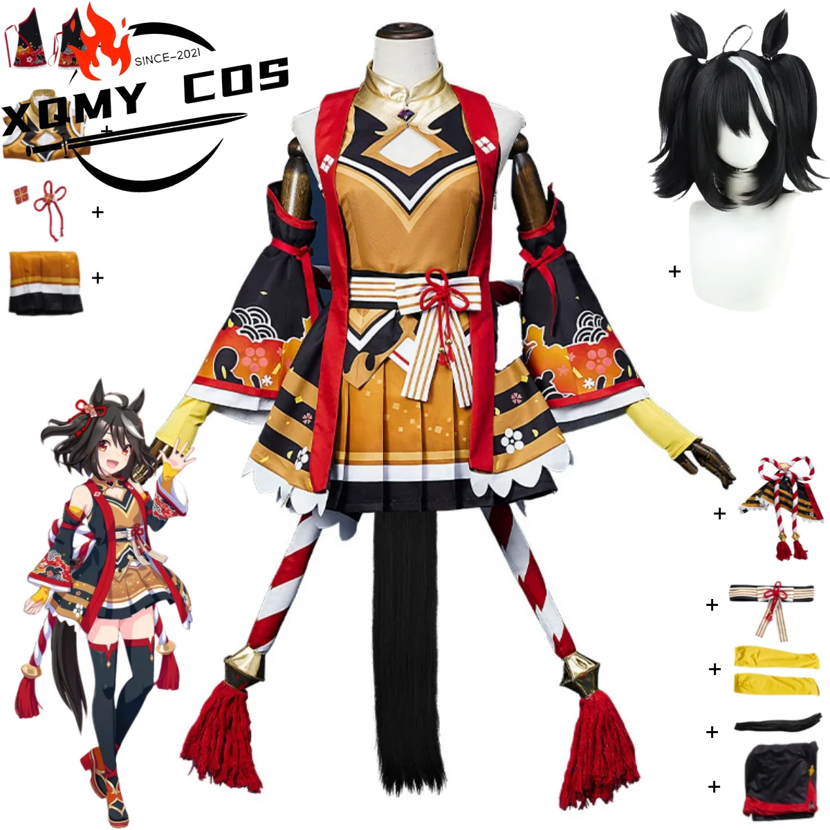 XQAnime Game Umamusume: Pretty Derby Season 3, черный карнавальный костюм Spica, боевая форма, юбка, парик, женский сексуальный карнавал S